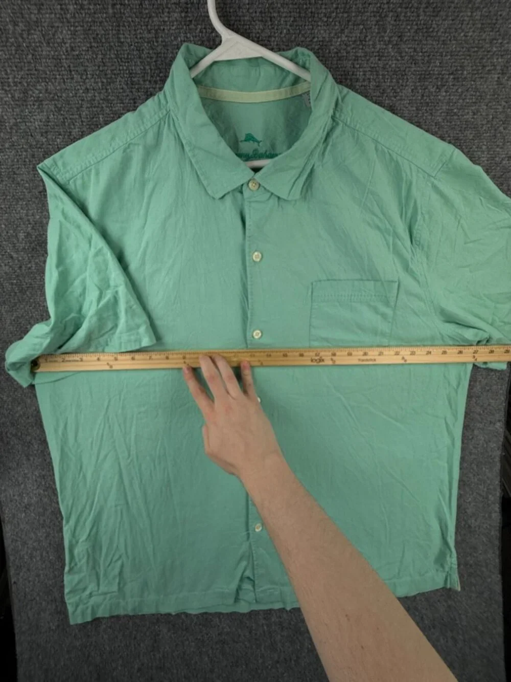 Tommy Bahama Silk Cotton Spandex Button Up Shirt Short Sleeve Light Green 2XL